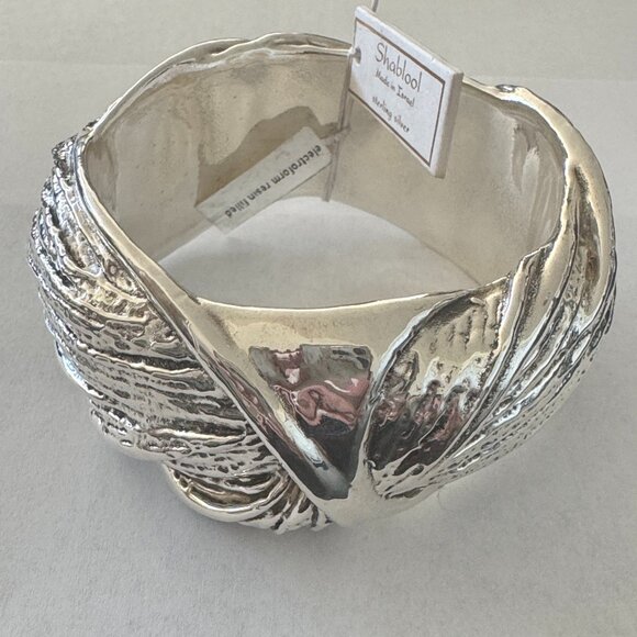 Shablool 925 Sterling Silver Textured Bangle Statement Wide Electroform Bracelet - Picture 4 of 14